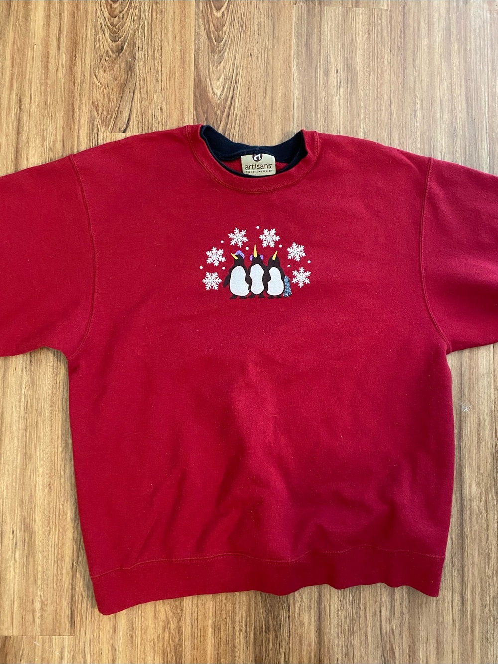 Artisan Red Crewneck Sweater with Penguin Motif
